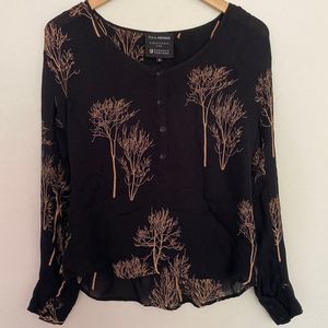 ULLA Johnson black long sleeve silk sz 8 blouse with tree pattern gorgeous! EUC